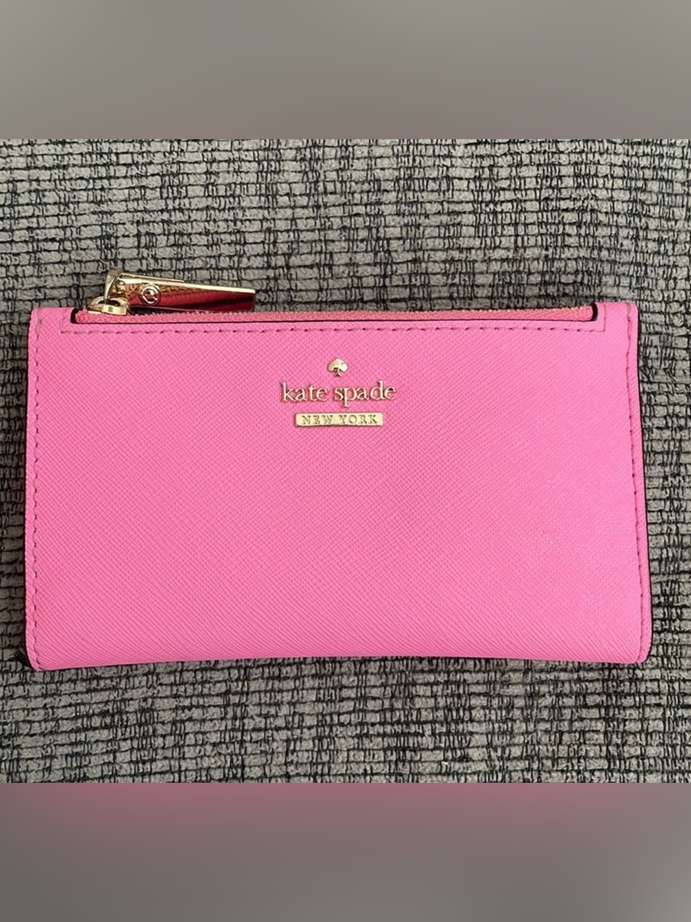 kate spade Pink Saffiano Leather Zip Wallet with Gold Hardware